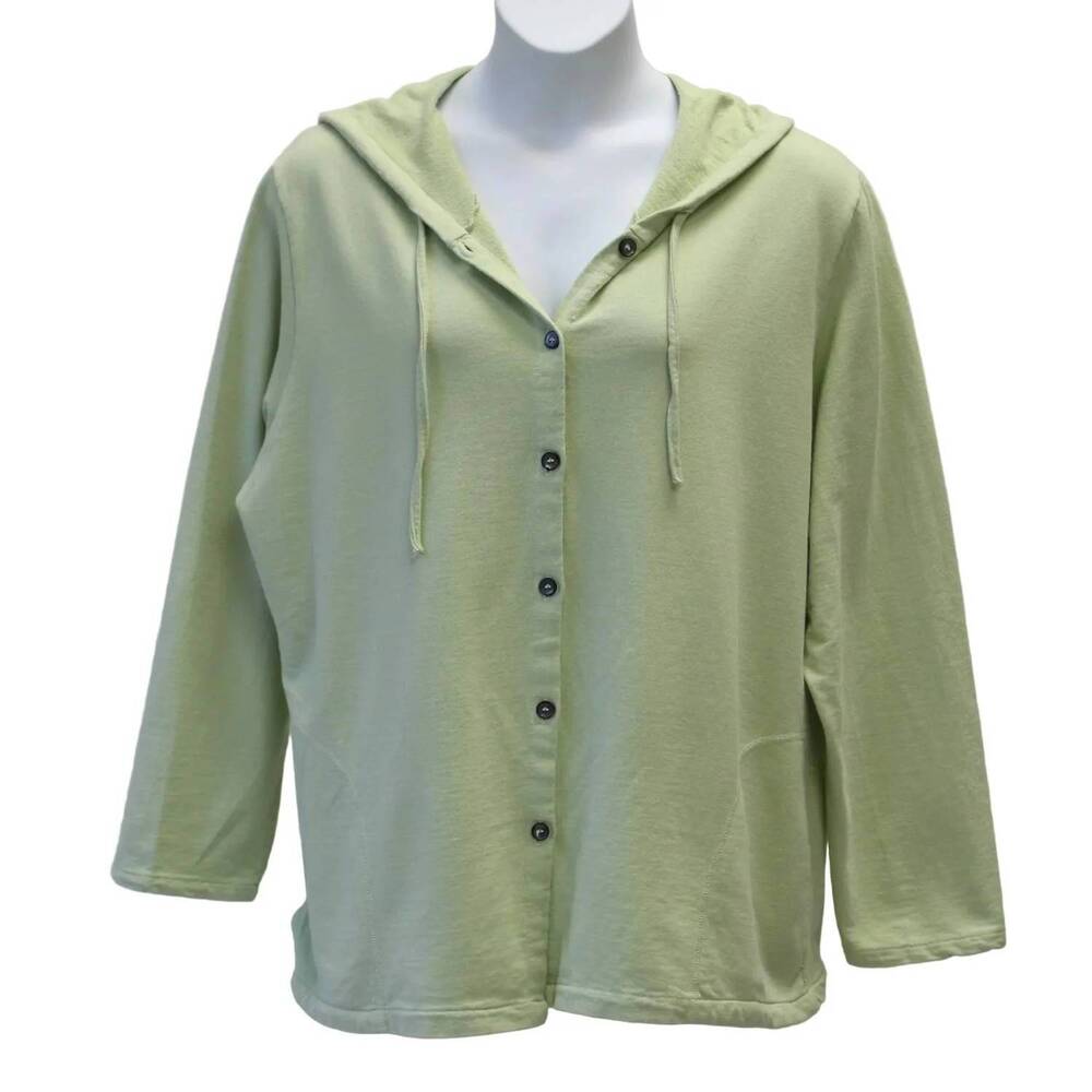 NEW LIZ AND JANE women's cotton french terry hoodie jacket in light green